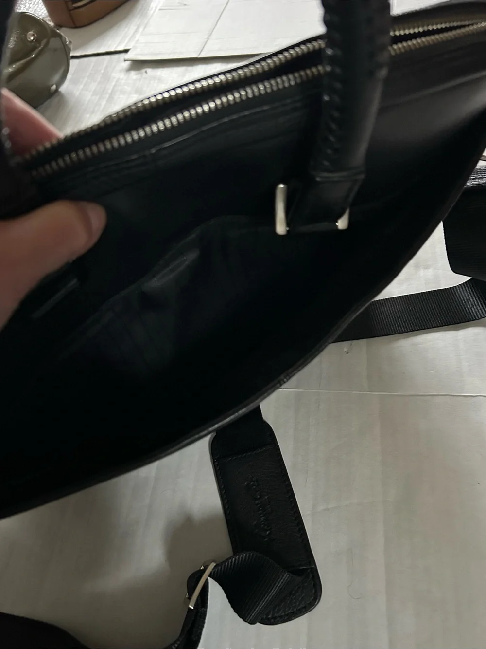 Kenneth Cole Black Leather Men's Laptop Briefcase with Detachable Strap